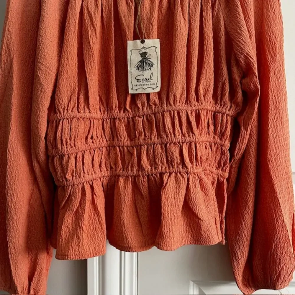 Easel NWT Coral Gauze Textured Boho Top Medium - Picture 4 of 9
